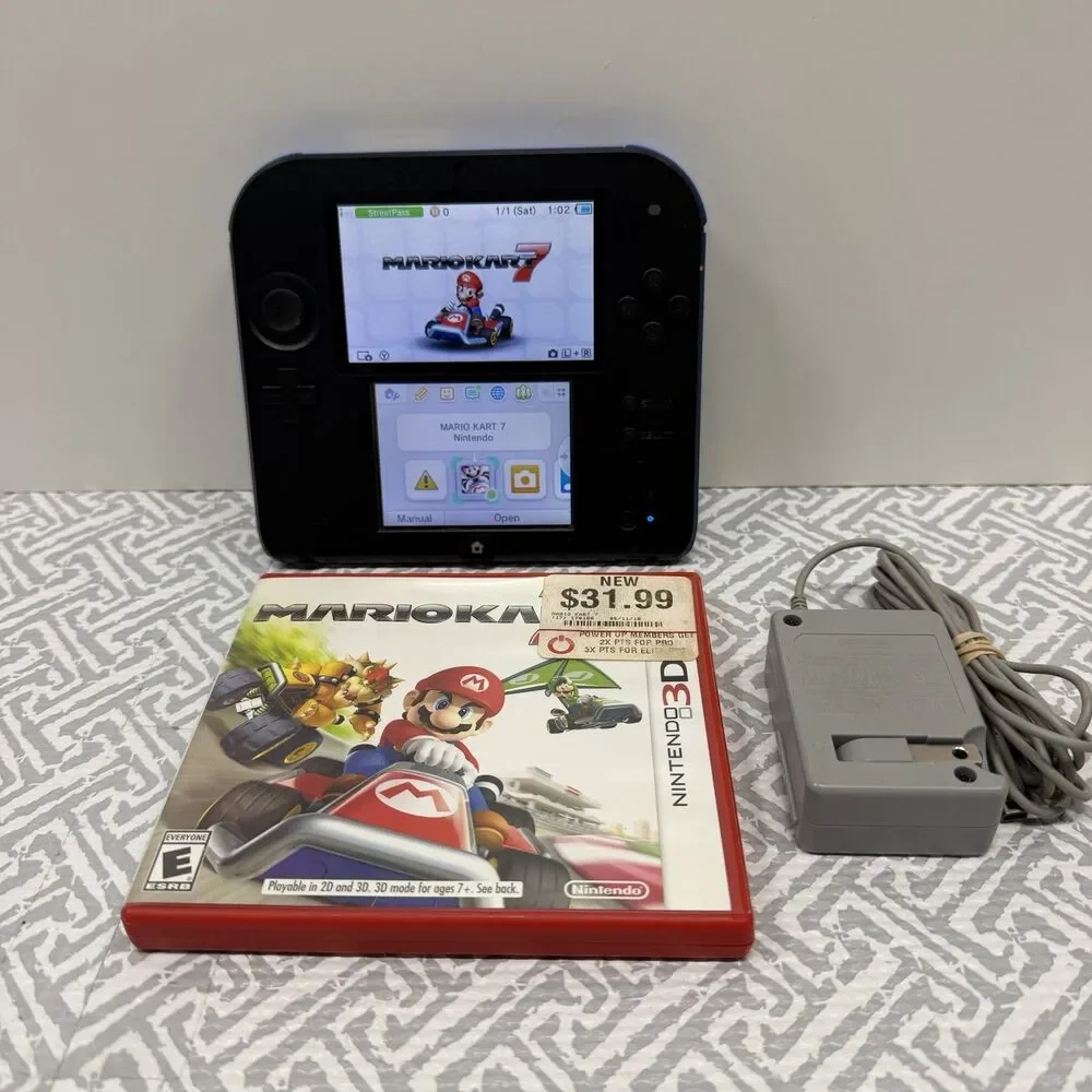 Nintendo 2DS Black & Blue Bundle w/ Mario Kart 7, Charger, 2GB SD Card & Stylus